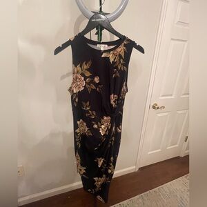 Nine Britton Black and Gold Floral Midi Dress